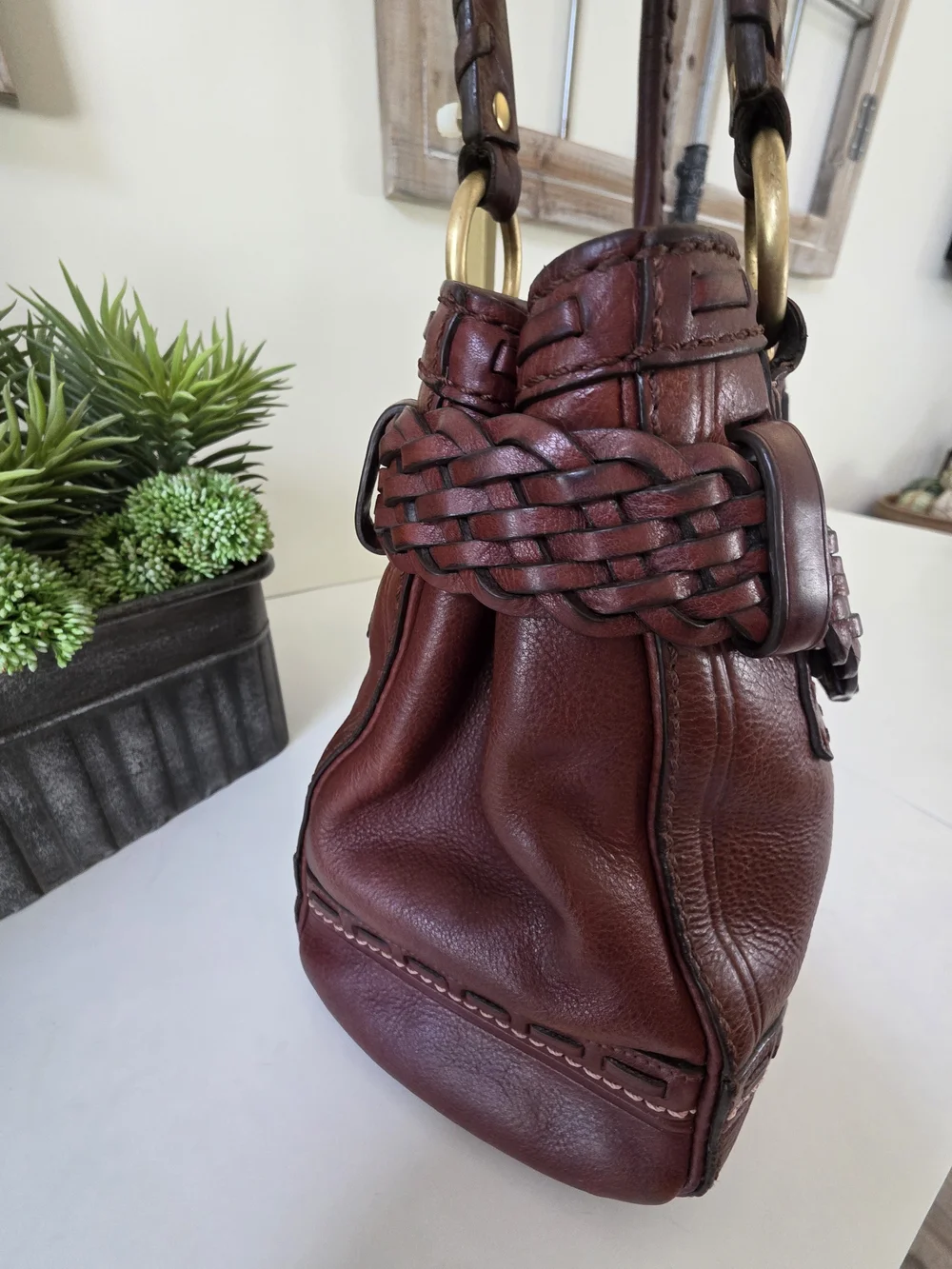 Vintage Coach Hamptons Braided Cognac Leather Carryall Bag Y2K Limited Edition - Picture 4 of 16